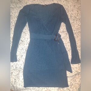 Dark Teal Sweater Wrap Mini Dress